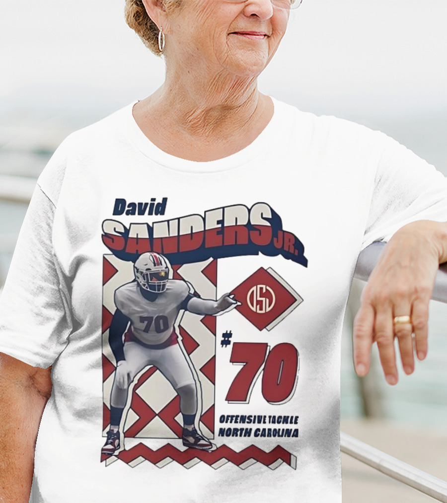 David Sanders Jr. 70 Offensive Tackle North Carolina Retro Football T-Shirt
