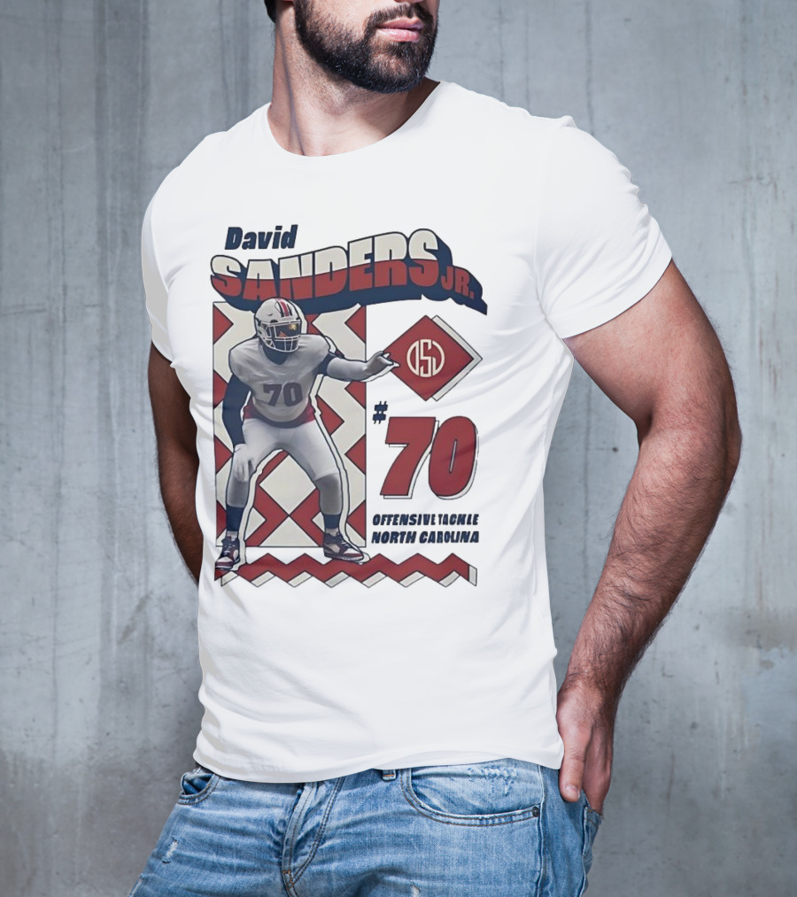 David Sanders Jr. 70 Offensive Tackle North Carolina Retro Football T-Shirt