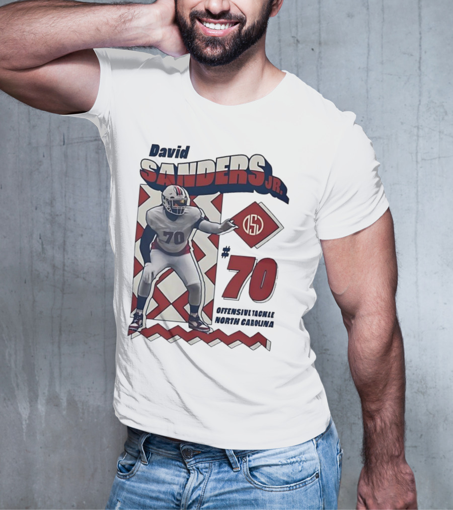 David Sanders Jr. 70 Offensive Tackle North Carolina Retro Football T-Shirt
