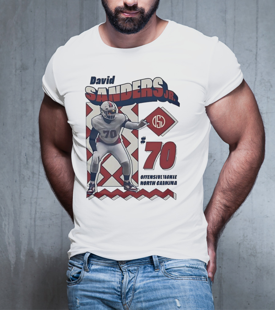 David Sanders Jr. 70 Offensive Tackle North Carolina Retro Football T-Shirt