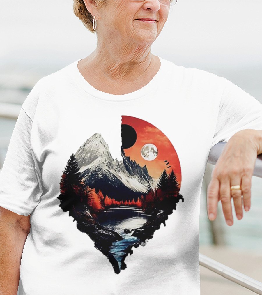 For Friends Family Couple Nature Mountain Sunset River Moon Forest T-Shirt