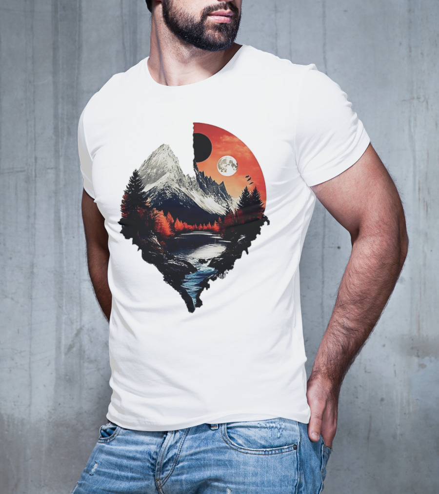 For Friends Family Couple Nature Mountain Sunset River Moon Forest T-Shirt