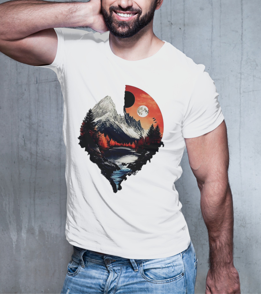 For Friends Family Couple Nature Mountain Sunset River Moon Forest T-Shirt