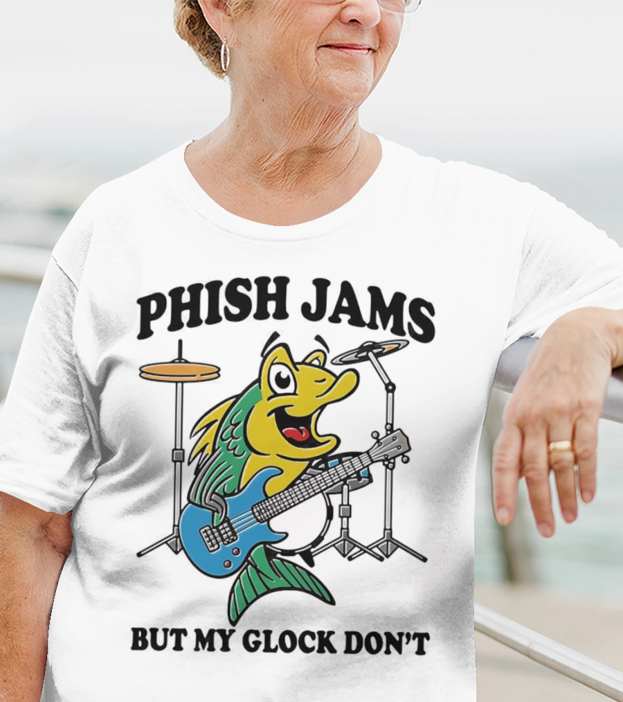 Phish Jams But My Glock Don’t Fish Guitar Drums Cartoon T-Shirt