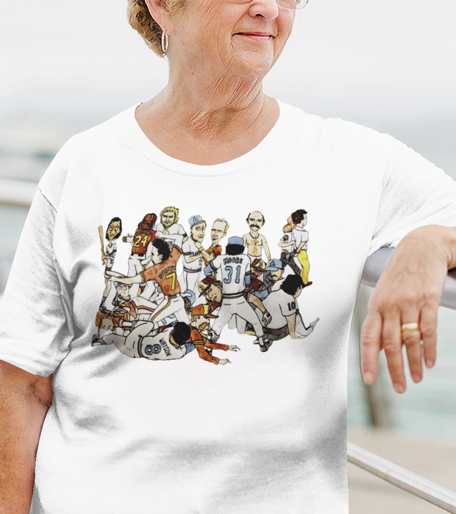 Ed Whitson Bob Horner Cast Arm Pascual Perez Bat Baseball Fight Scene T-Shirt