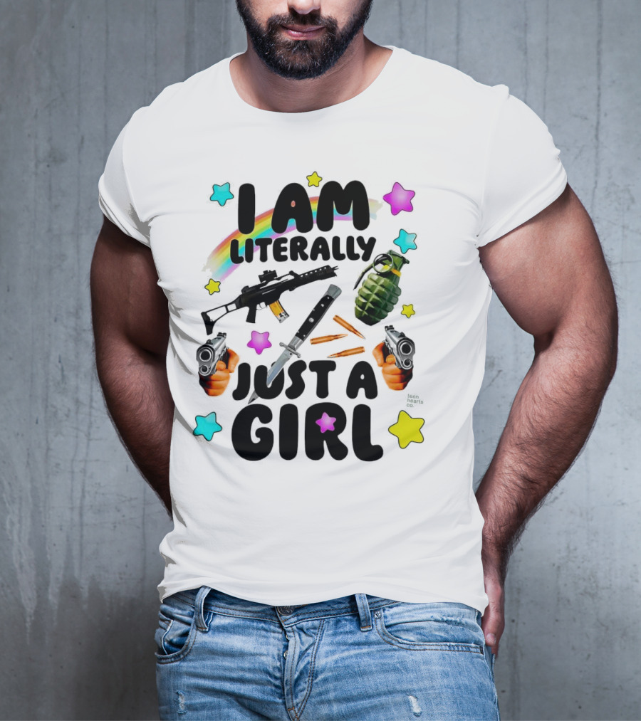 I Am Literally Just A Girl Rainbow Grenade Stars Guns T-Shirt