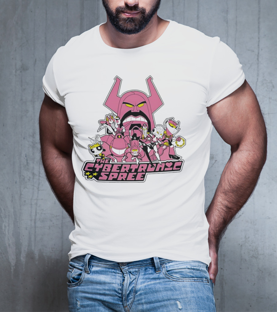 The Cybertronic Spree Cartoon Characters With Robot Helmets And Pink Armor T-Shirt