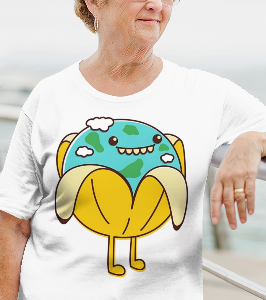 The World Has Gone Bananas Earth In A Peel With Clouds And Smiley Face T-Shirt