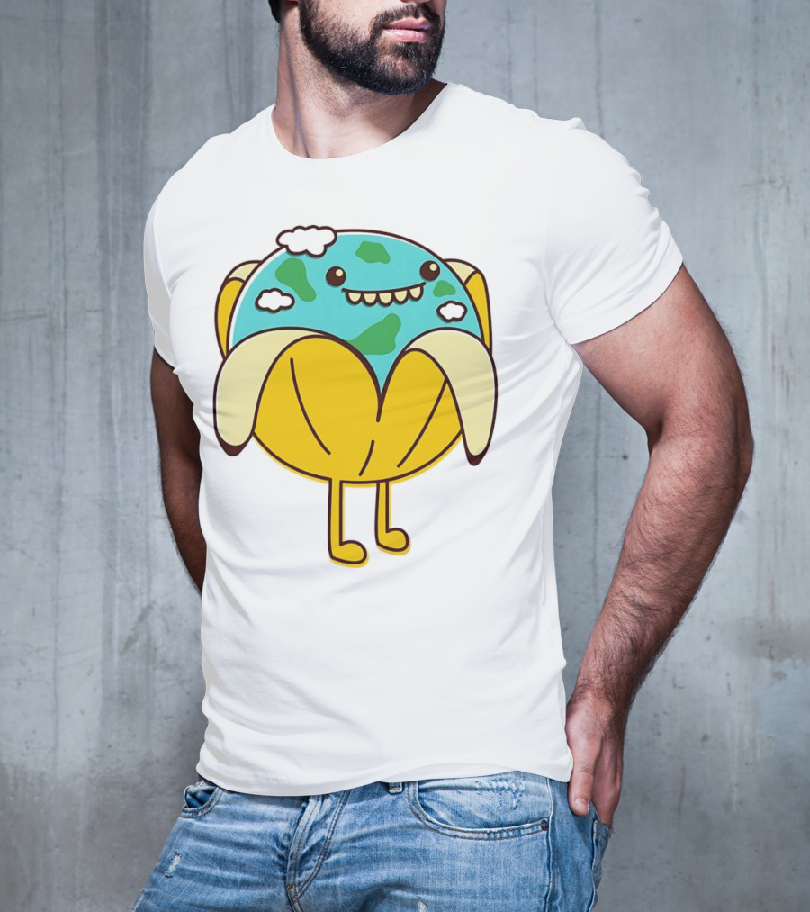 The World Has Gone Bananas Earth In A Peel With Clouds And Smiley Face T-Shirt