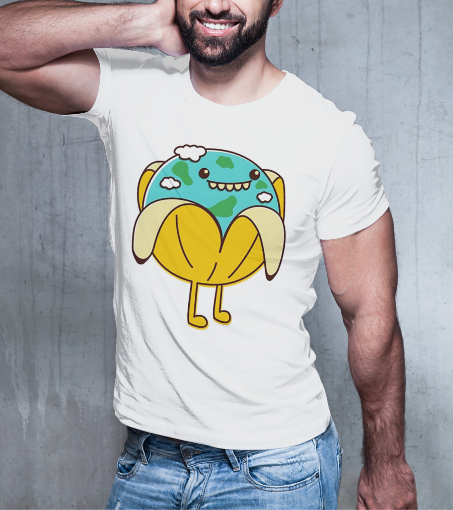 The World Has Gone Bananas Earth In A Peel With Clouds And Smiley Face T-Shirt