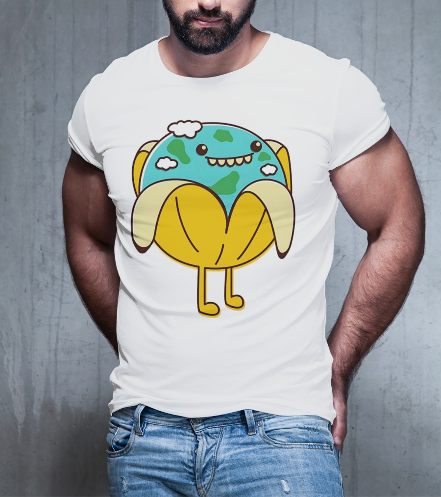 The World Has Gone Bananas Earth In A Peel With Clouds And Smiley Face T-Shirt