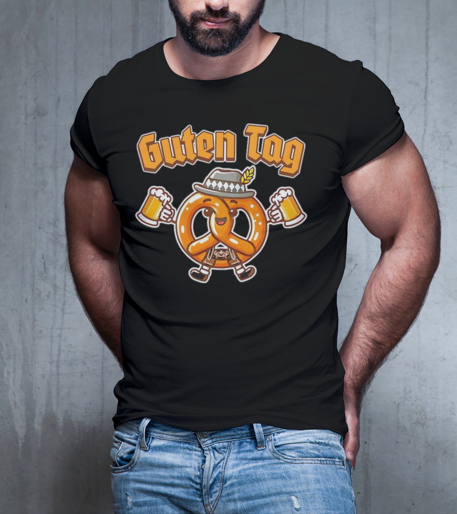 Guten Tag Pretzel With Beer Oktoberfest Cheers T-Shirt