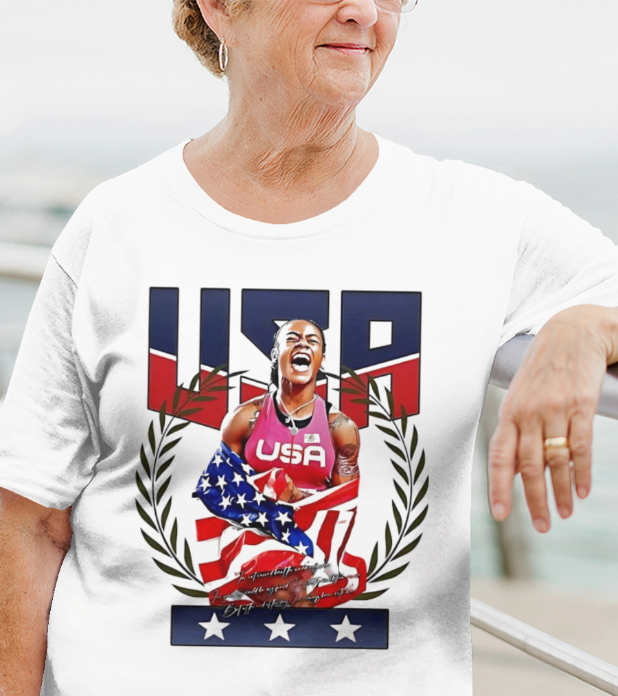 USA Sha’Carri Richardson Gold Medal Celebration American Flag T-Shirt