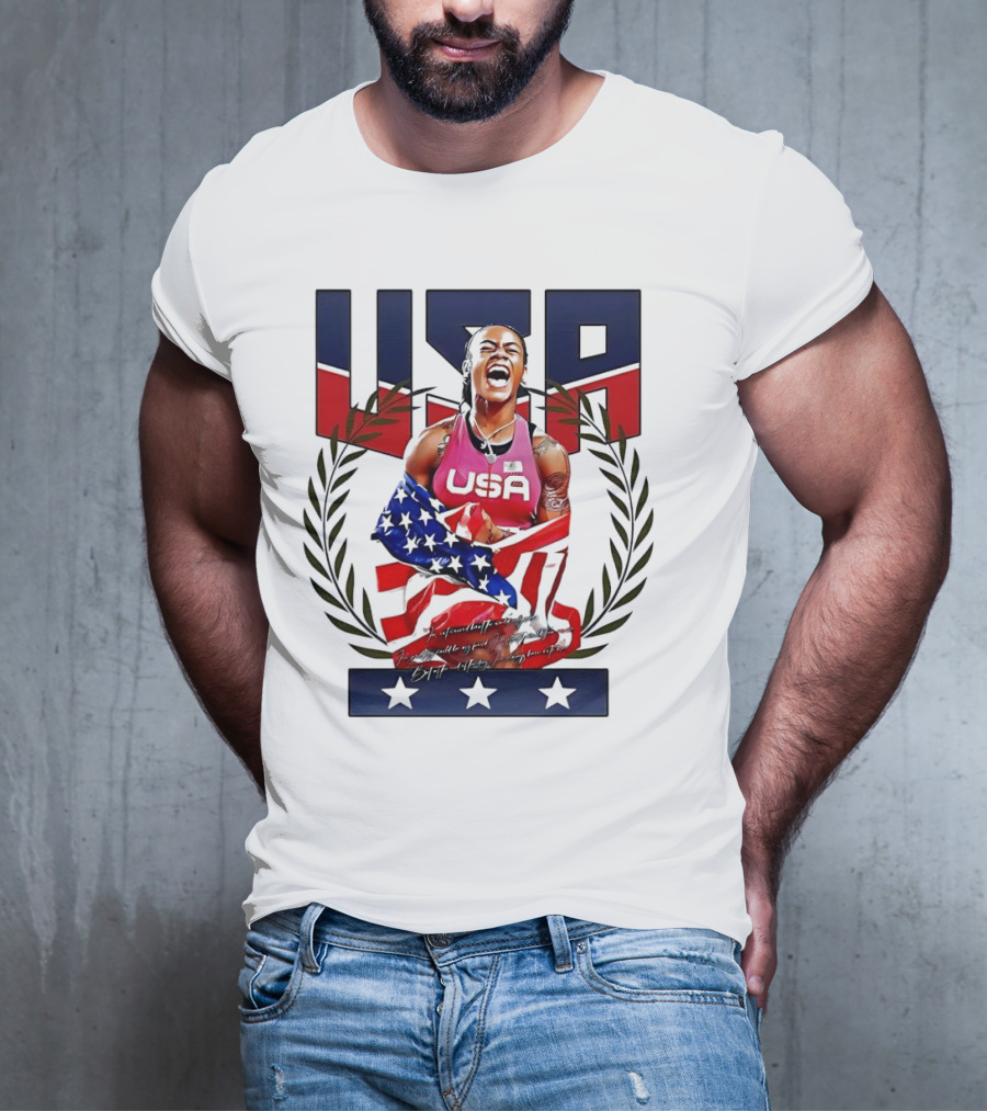 USA Sha’Carri Richardson Gold Medal Celebration American Flag T-Shirt