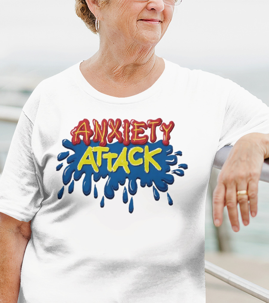 Anxiety Attack Bright Comic Style Text With Blue Splashes T-Shirt