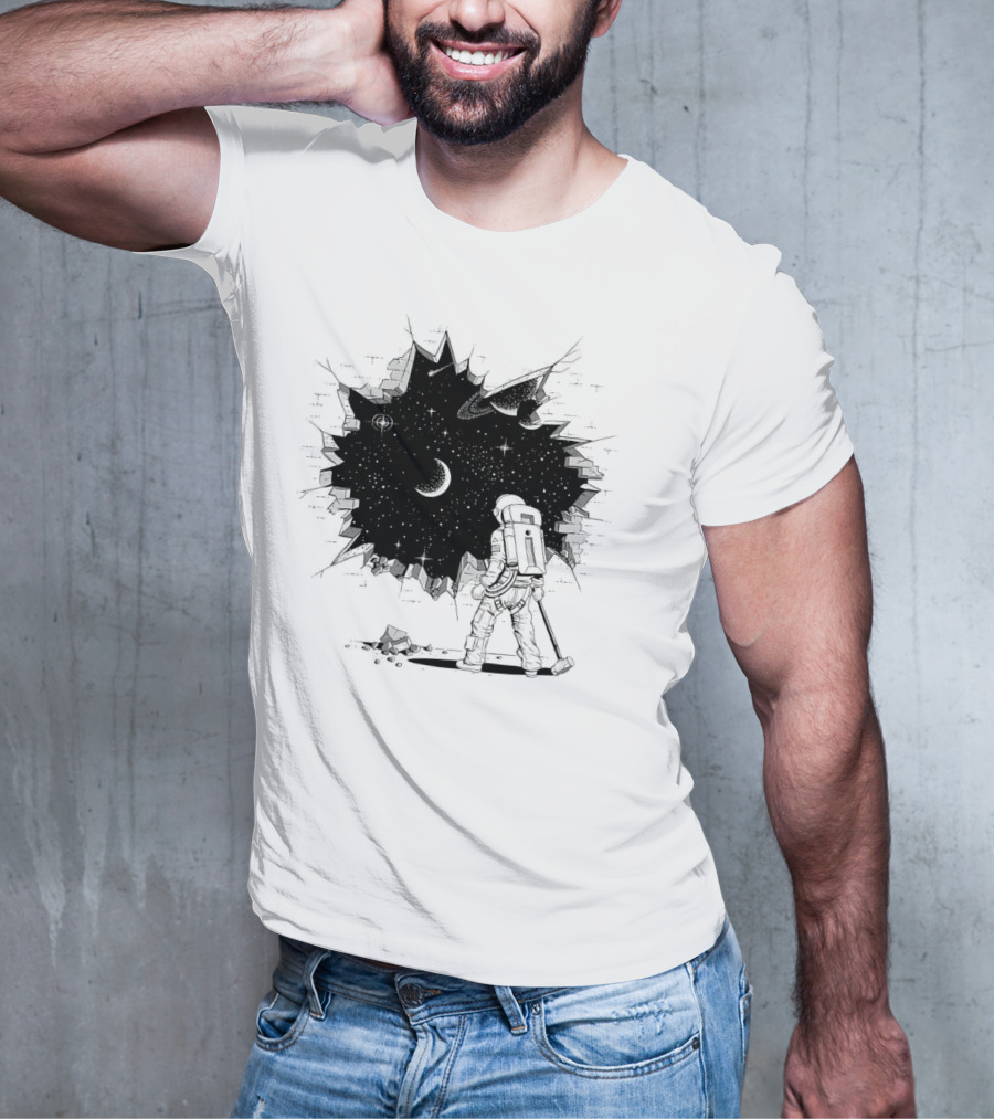 Breakthrough Astronaut Stargazing Through Cosmic Wall Hole T-Shirt