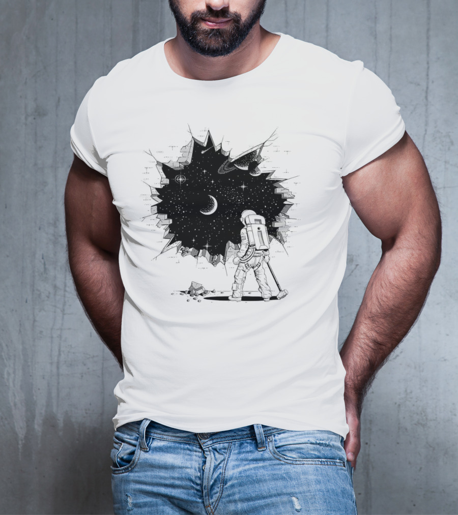 Breakthrough Astronaut Stargazing Through Cosmic Wall Hole T-Shirt