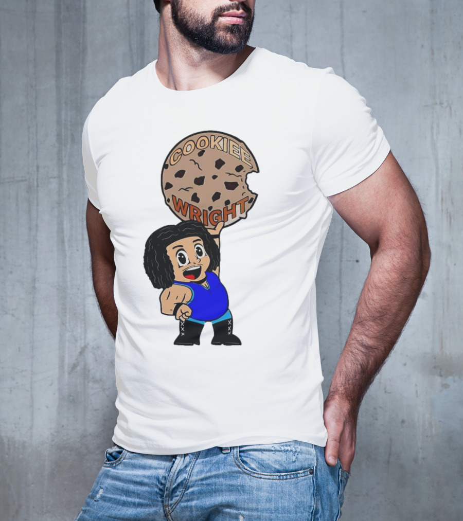 COOKIEE WRIGHT Cartoon Character Holding Chocolate Chip Cookie T-Shirt