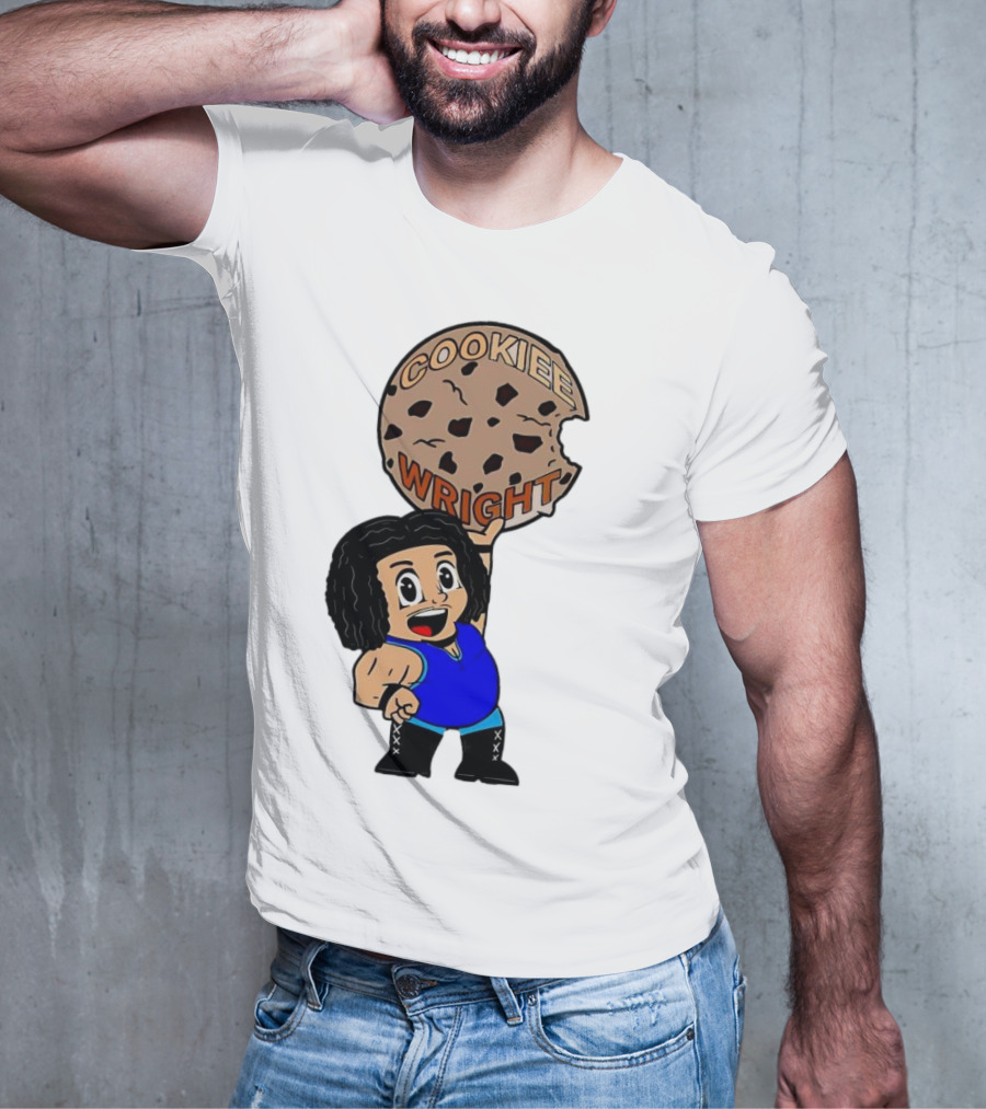 COOKIEE WRIGHT Cartoon Character Holding Chocolate Chip Cookie T-Shirt