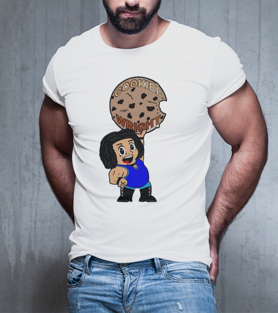 COOKIEE WRIGHT Cartoon Character Holding Chocolate Chip Cookie T-Shirt