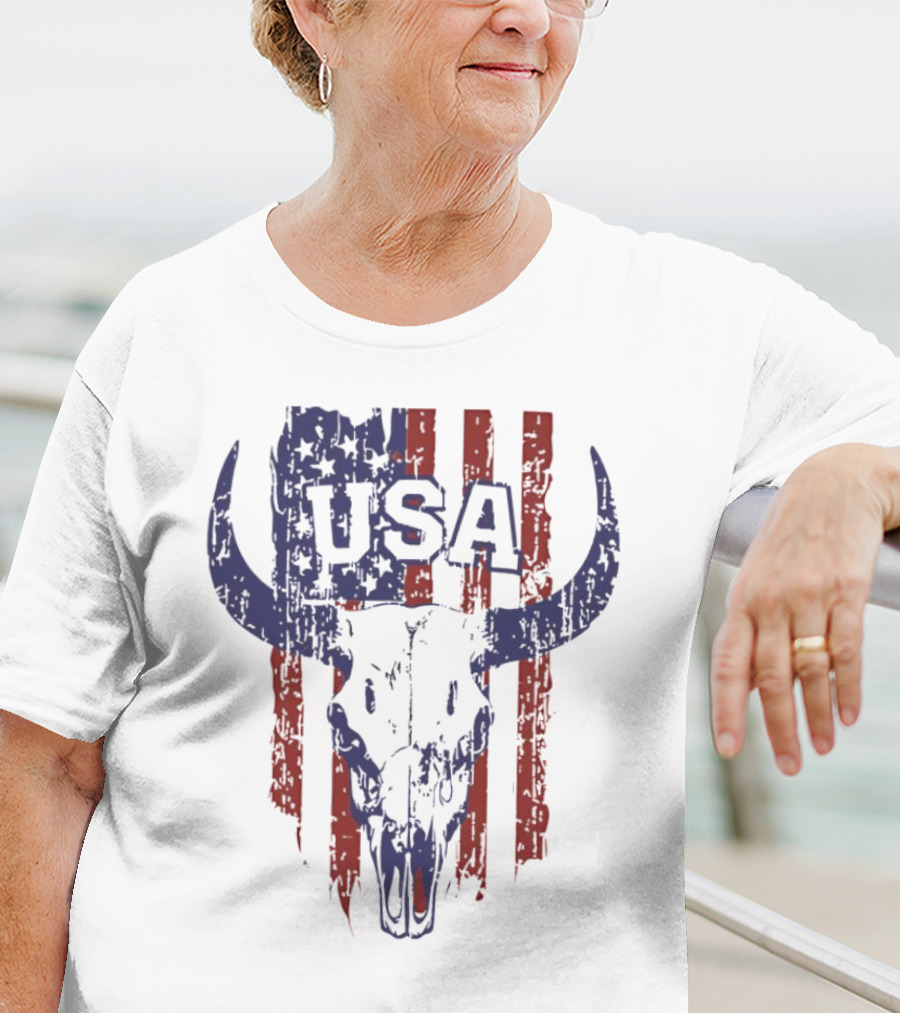 USA Buffalo Skull American Flag Patriotic T-Shirt