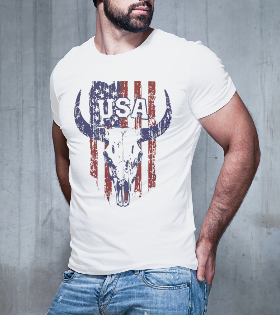USA Buffalo Skull American Flag Patriotic T-Shirt