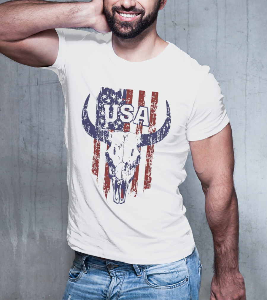 USA Buffalo Skull American Flag Patriotic T-Shirt