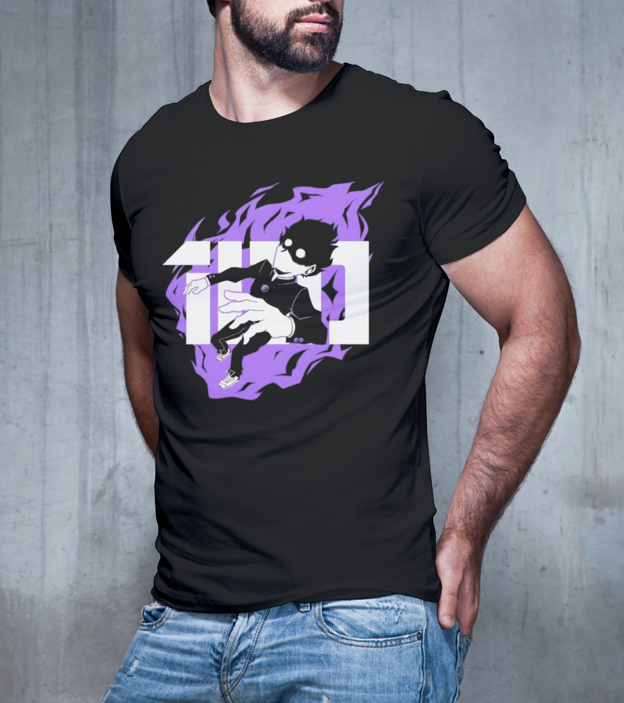 Mob Psycho 100 Psyched Out Character With Purple Aura And Bold Typography T-Shirt