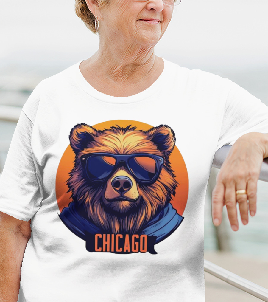 Da Bear Chicago Sunglasses Sunset Circle T-Shirt