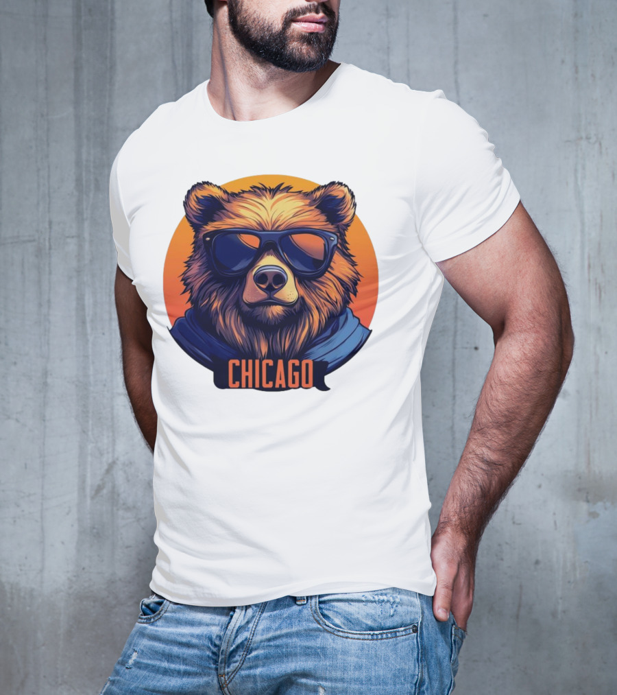 Da Bear Chicago Sunglasses Sunset Circle T-Shirt
