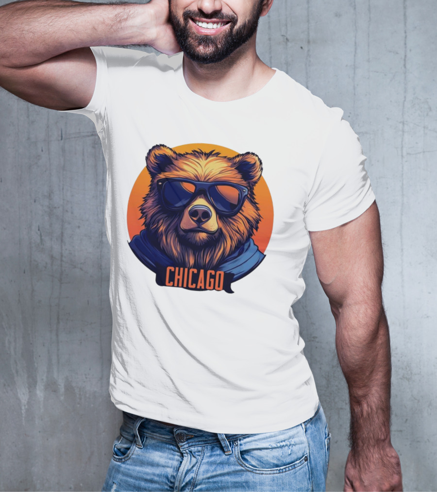 Da Bear Chicago Sunglasses Sunset Circle T-Shirt