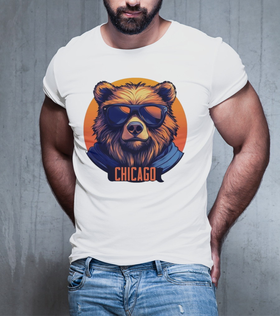 Da Bear Chicago Sunglasses Sunset Circle T-Shirt
