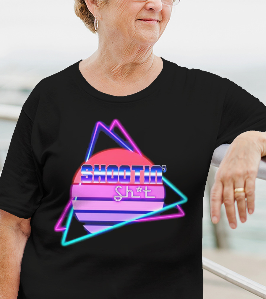 Shootin’ Sh*t Neon Retro 80's Style Triangles And Sunset Stripes T-Shirt