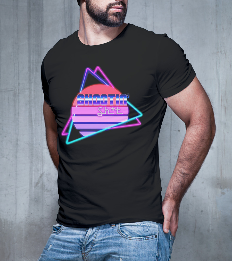 Shootin’ Sh*t Neon Retro 80's Style Triangles And Sunset Stripes T-Shirt