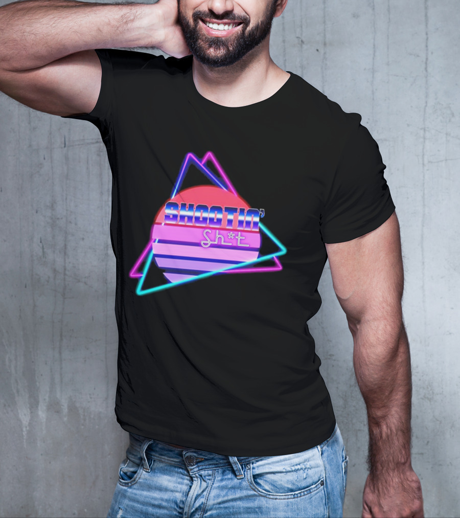 Shootin’ Sh*t Neon Retro 80's Style Triangles And Sunset Stripes T-Shirt