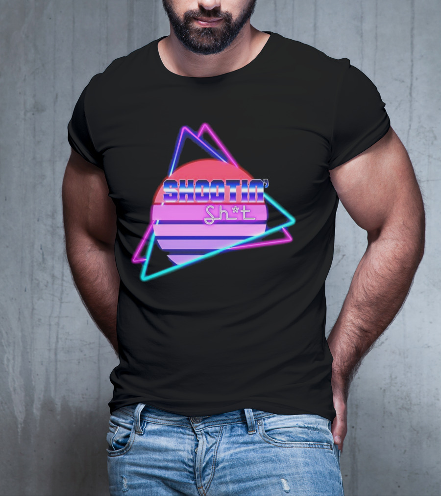 Shootin’ Sh*t Neon Retro 80's Style Triangles And Sunset Stripes T-Shirt