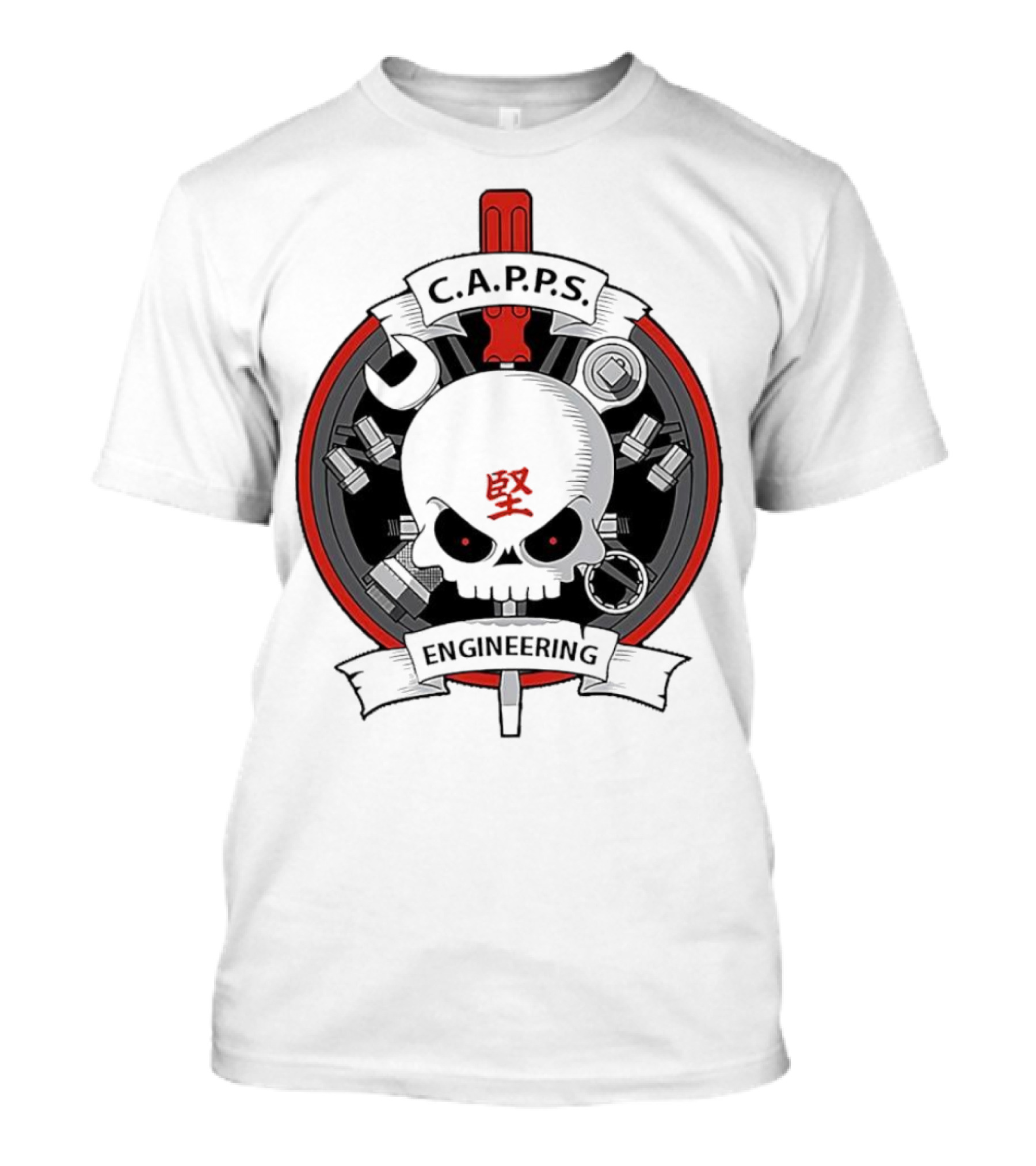 C.A.P.P.S. Engineering Skull With Tools And Red T-Shirt