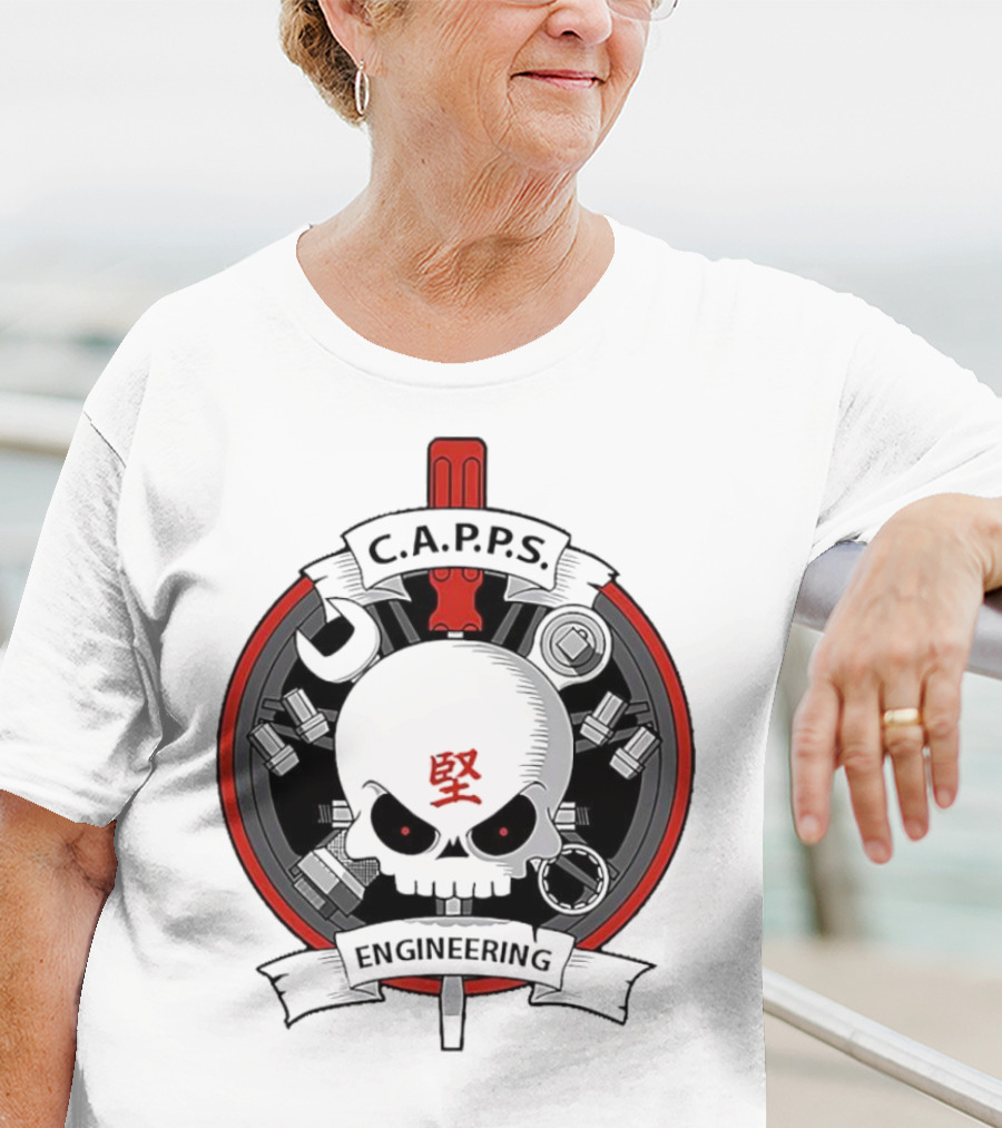 C.A.P.P.S. Engineering Skull With Tools And Red T-Shirt