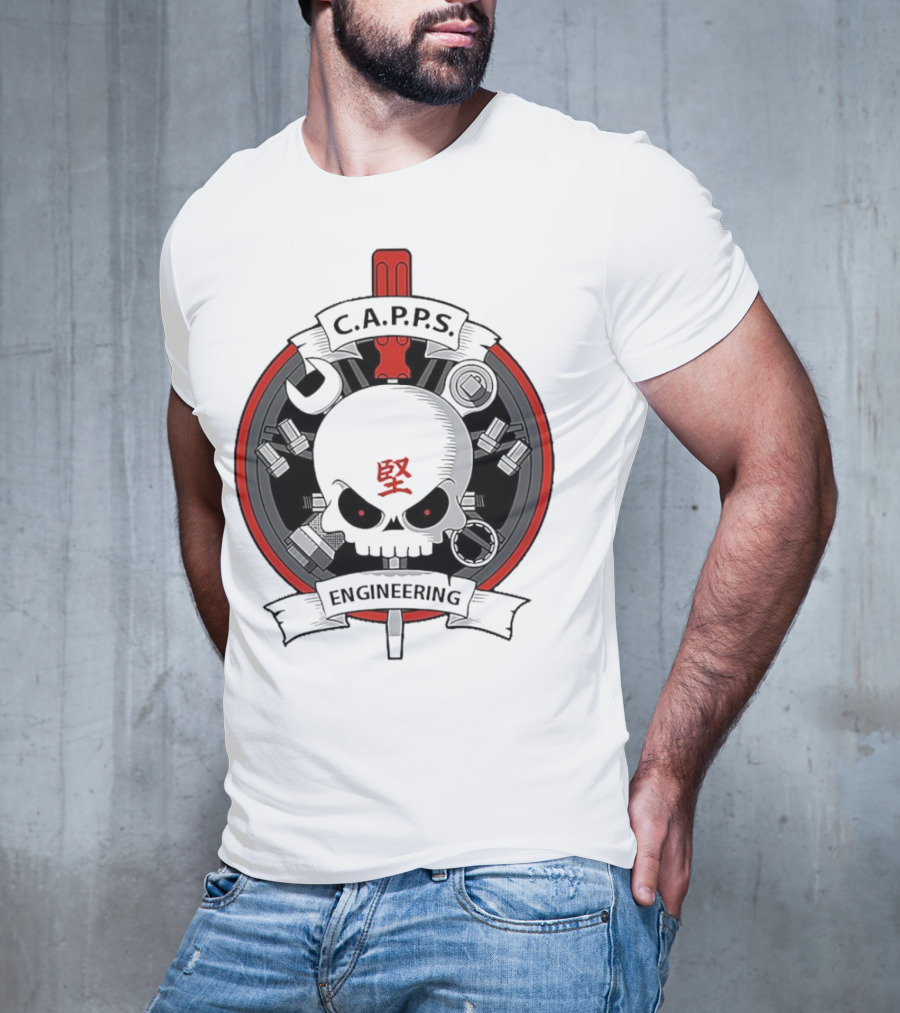C.A.P.P.S. Engineering Skull With Tools And Red T-Shirt