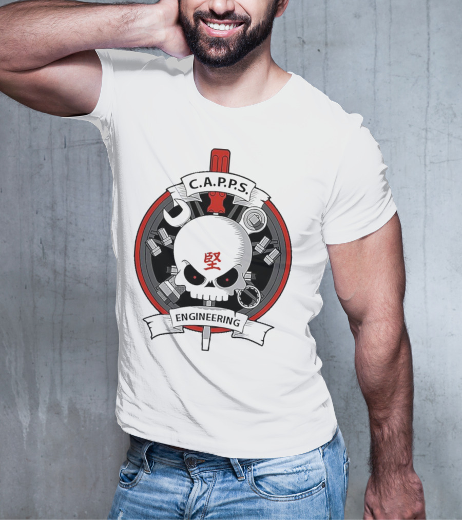 C.A.P.P.S. Engineering Skull With Tools And Red T-Shirt