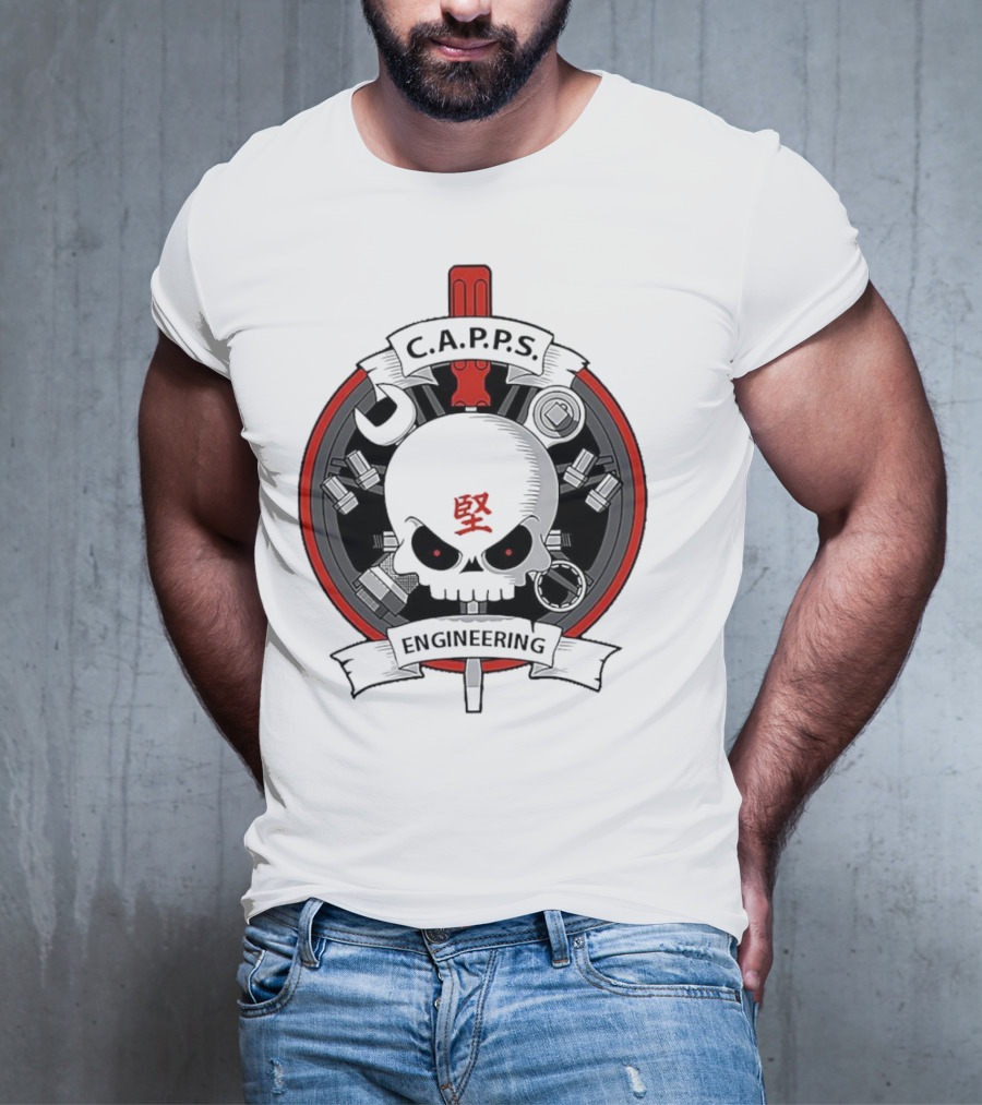 C.A.P.P.S. Engineering Skull With Tools And Red T-Shirt