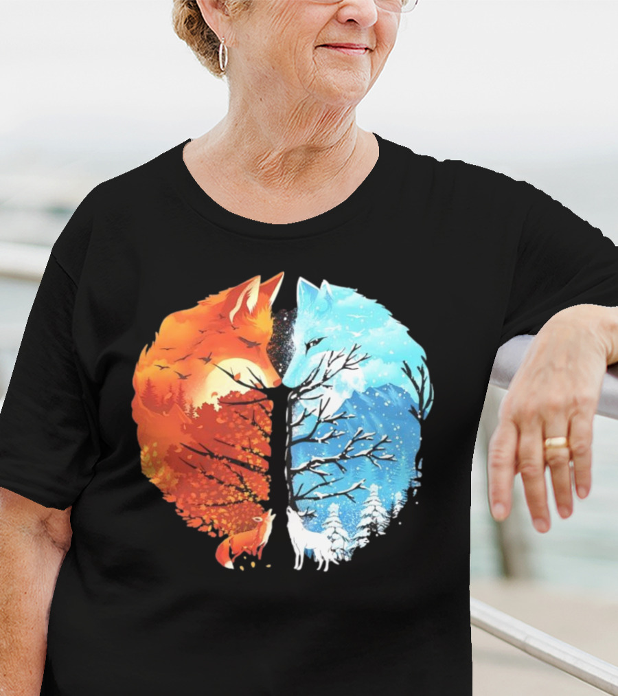 Fire And Ice Fox Dual Seasons Tree T-Shirt