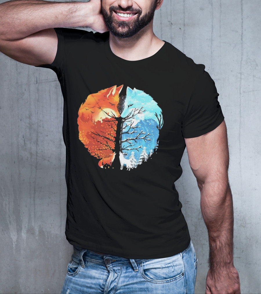 Fire And Ice Fox Dual Seasons Tree T-Shirt