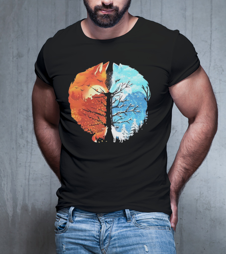 Fire And Ice Fox Dual Seasons Tree T-Shirt