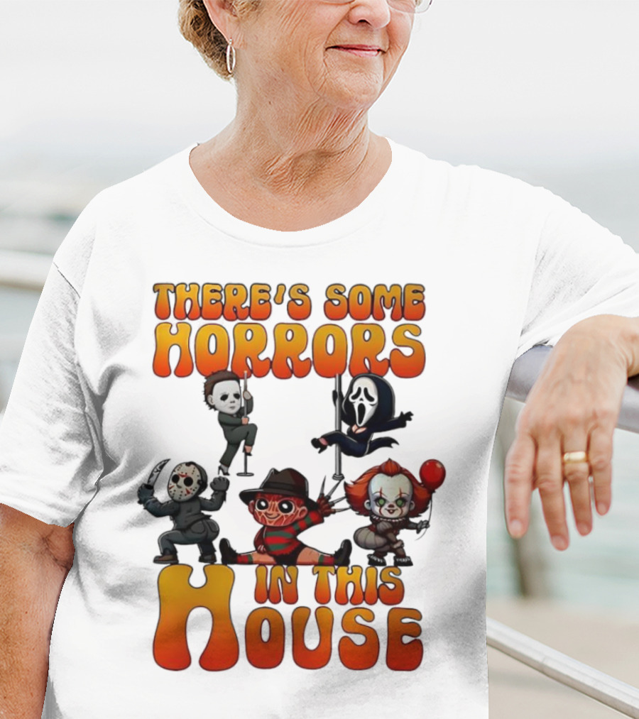 There's Some Horrors In This House Chibi Horror Movie Characters T-Shirt