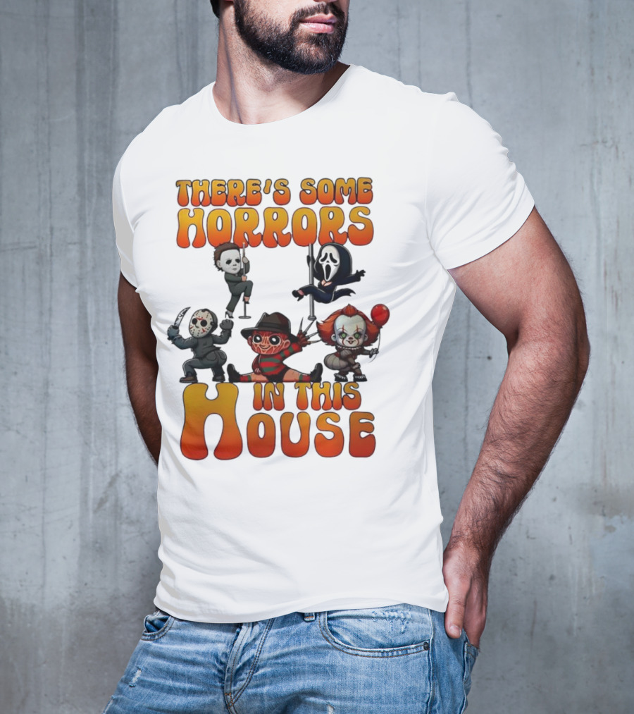 There's Some Horrors In This House Chibi Horror Movie Characters T-Shirt