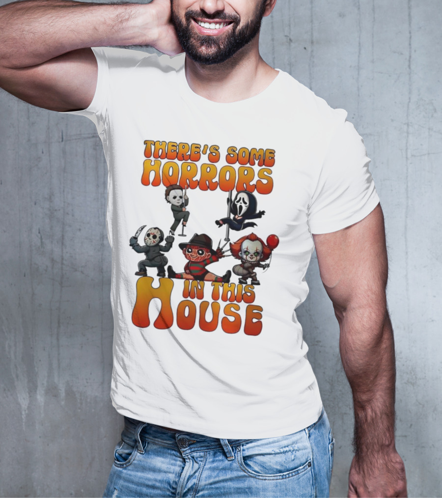 There's Some Horrors In This House Chibi Horror Movie Characters T-Shirt