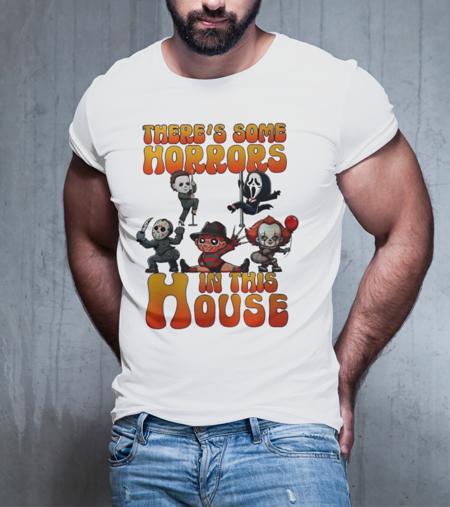 There's Some Horrors In This House Chibi Horror Movie Characters T-Shirt