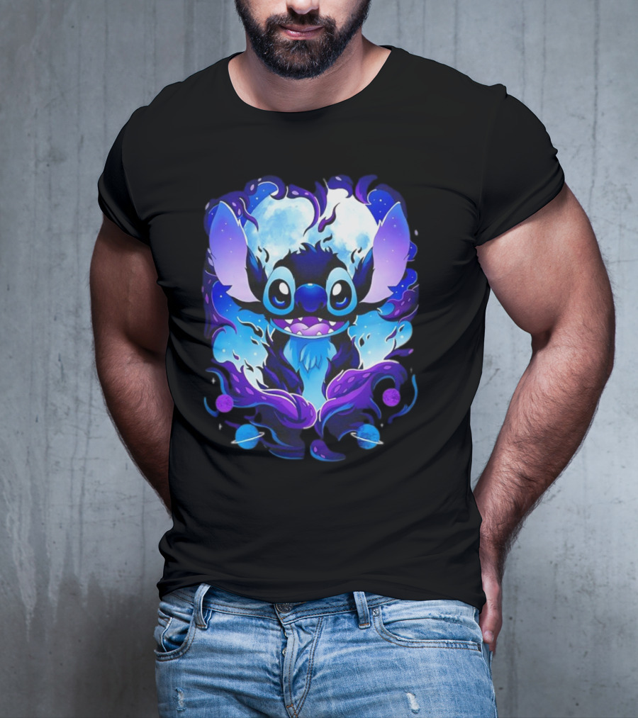 Stitch Experiment 626 Cosmic Darkness Cartoon T-Shirt
