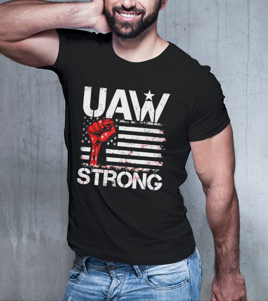 UAW Strong Red Fist American Flag T-Shirt